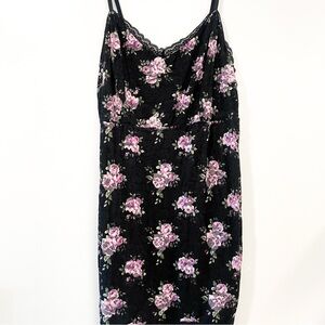 Black Dress with Purple Lace Floral Design 1X
